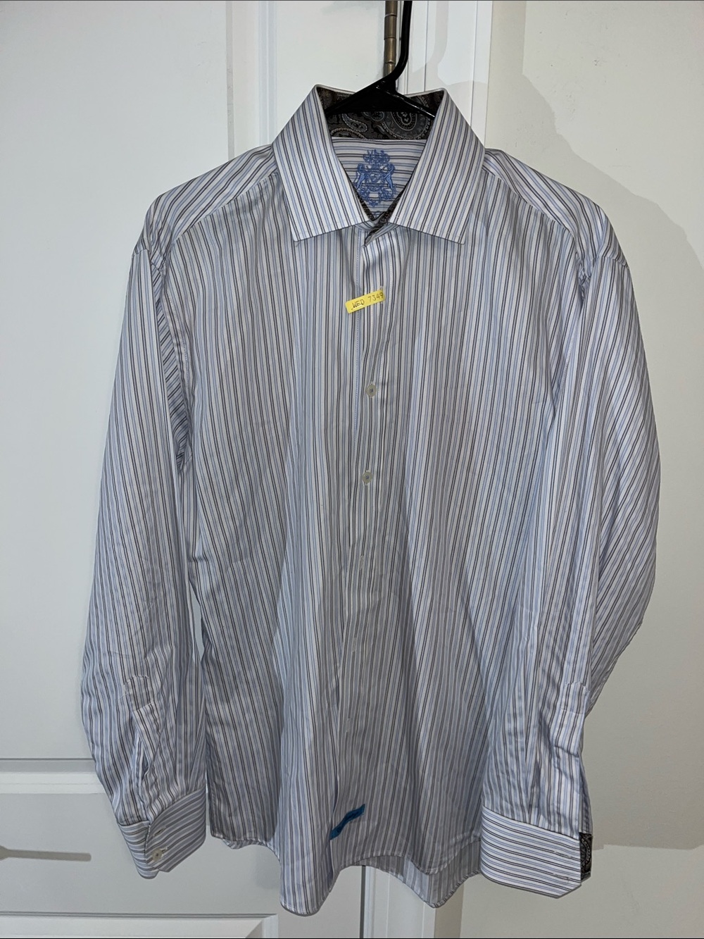 Amazing blue white stripe Paisley Trim English Laundry union jack LS Dress Shirt